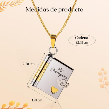 Collar libro grabado con mensaje para hijos/as