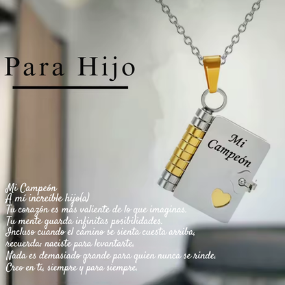 Collar libro grabado con mensaje para hijos/as